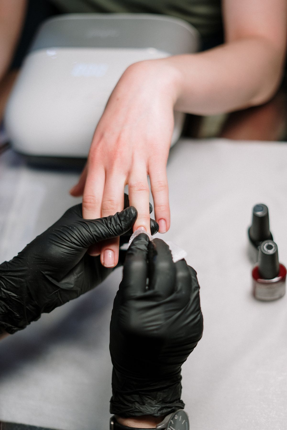 Manicure in progress at Me Myself & Nails